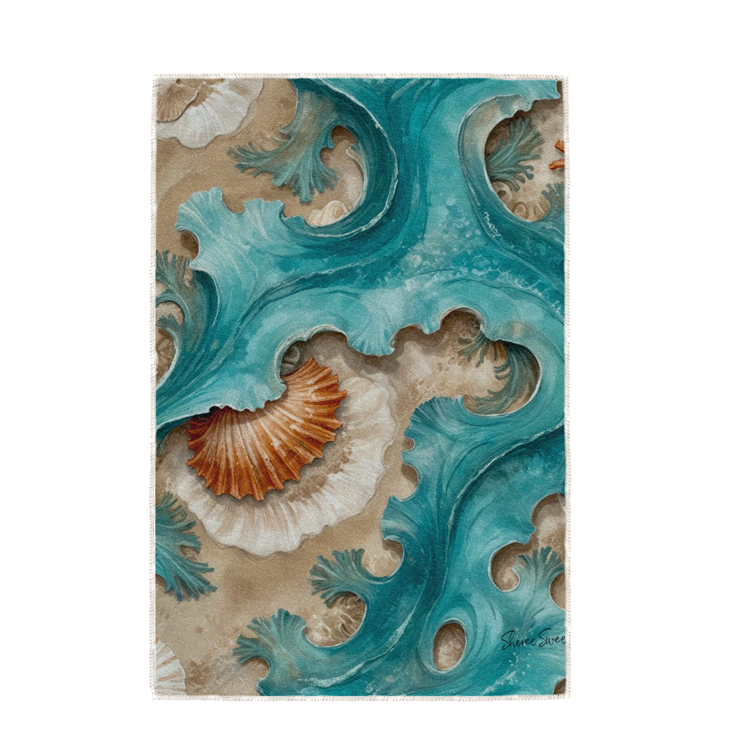 AQUA FRILLS, HAND TOWEL / TEXTILE WALL ART