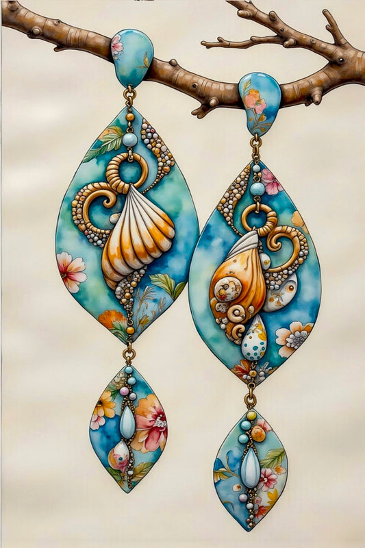 AQUA AND BLOOMS EARRINGS GREETING CARD