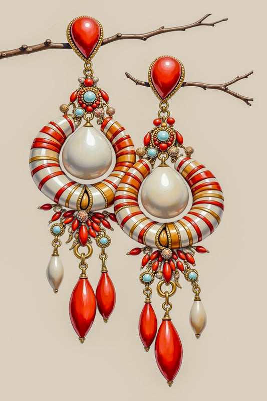 CORAL AND PEARL EARRINGS GREETING CARD