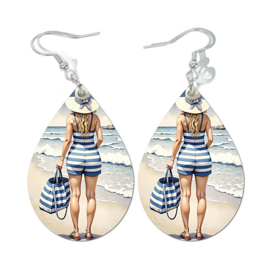 BLUE STRIPE PLAYSUIT WATERDROP EARRINGS