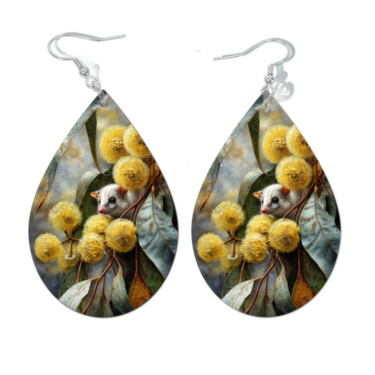 POSSUM IN GOLD, WATERDROP EARRINGS