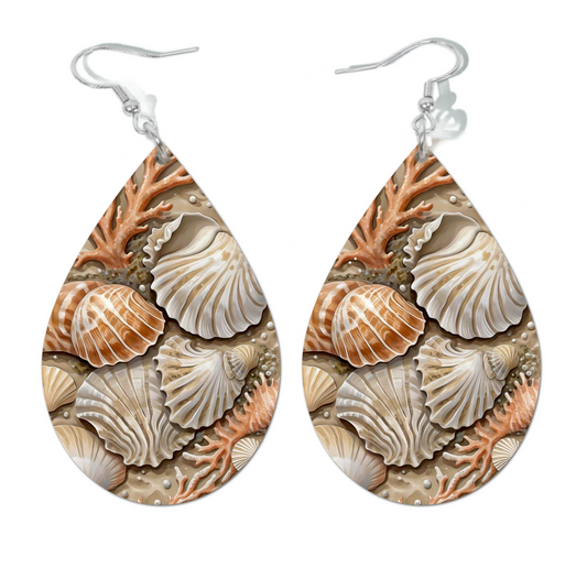 CORAL SHELLS WATERDROP EARRINGS