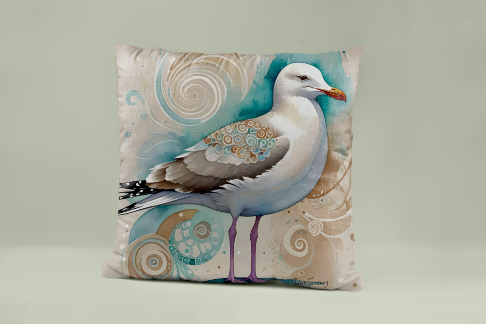 SEAGULL IN AQUA CUSHION