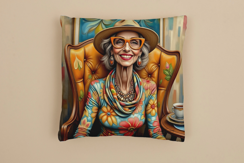 HAZEL IN HAT, CARNIVAL AND BLOOMS CUSHION