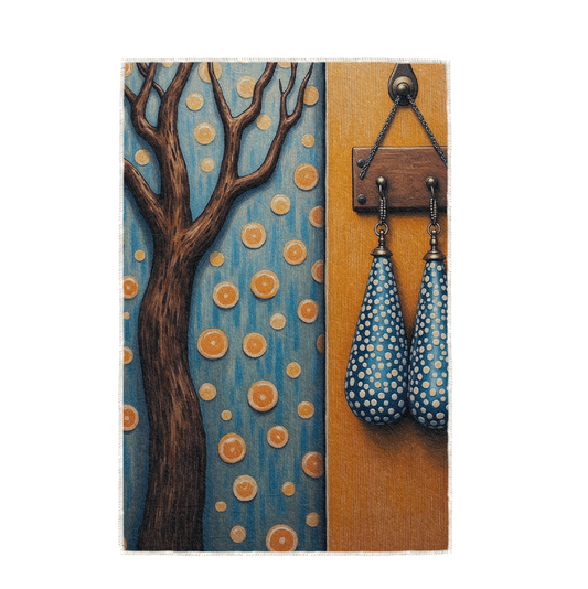 ORANGE SLICES AND BLUE DROPS, HAND TOWEL / TEXTILE WALL ART