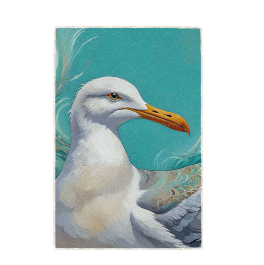 SEAGULL IN AQUA 2, HAND TOWEL / TEXTILE WALL ART
