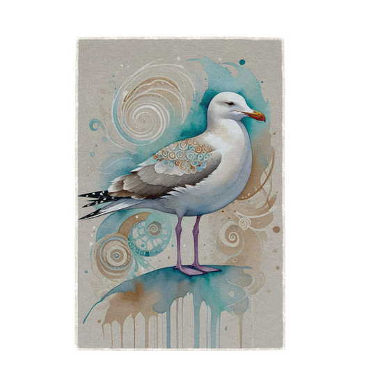 SEAGULL IN AQUA 1, HAND TOWEL / TEXTILE WALL ART