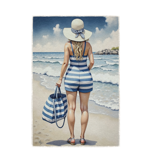 BLUE STRIPE PLAYSUIT, HAND TOWEL / TEXTILE WALL ART
