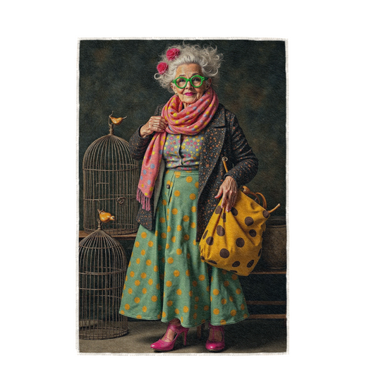 FLORENCE IN PINK SCARF, HAND TOWEL / TEXTILE WALL ART