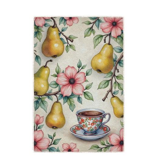 FLORAL PEAR TEA, HAND TOWEL / TEXTILE WALL ART