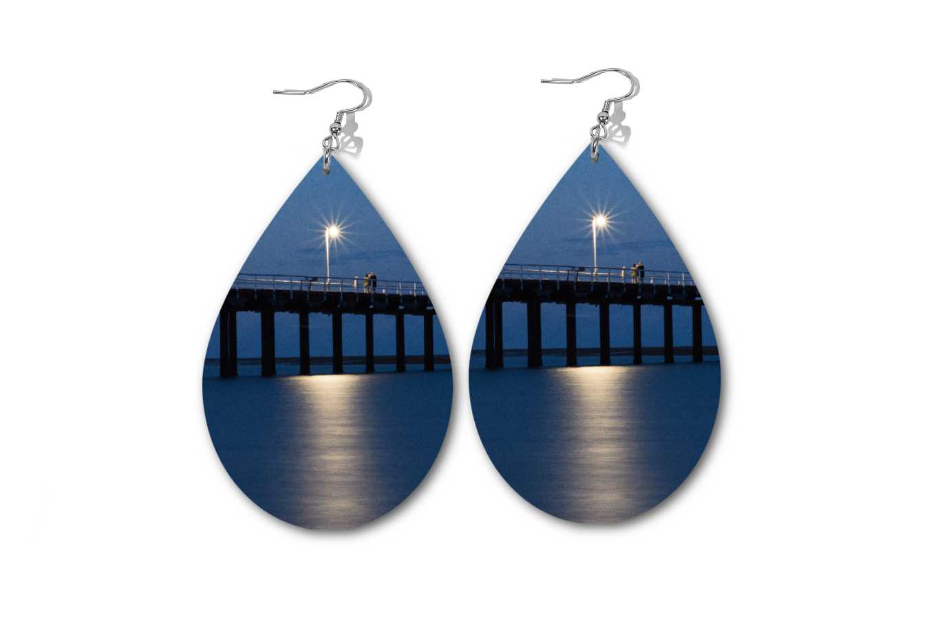 BLUE SATIN PIER WATERDROP EARRINGS