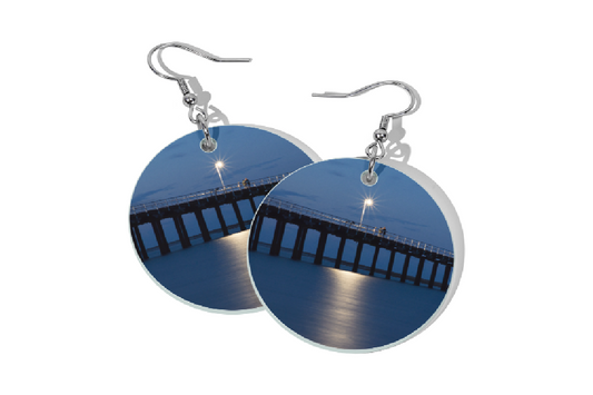 BLUE SATIN PIER ROUND EARRINGS