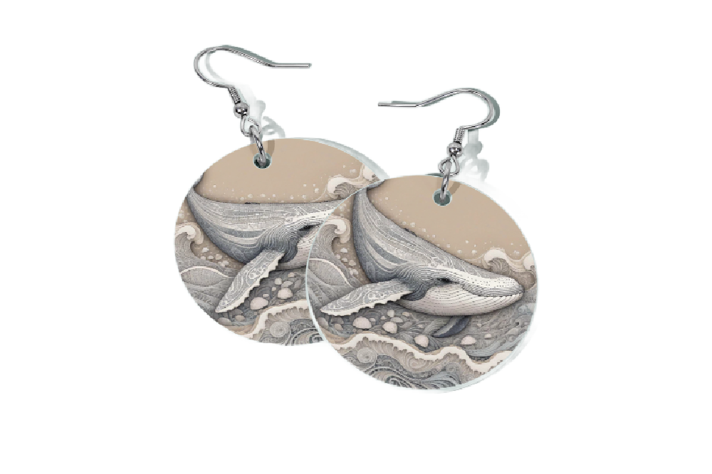 WHALE IN SILVER ROUND EARRINGS