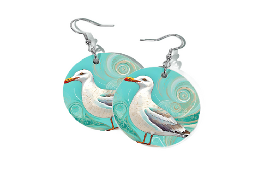 SEAGULL IN AQUA 2 ROUND EARRINGS