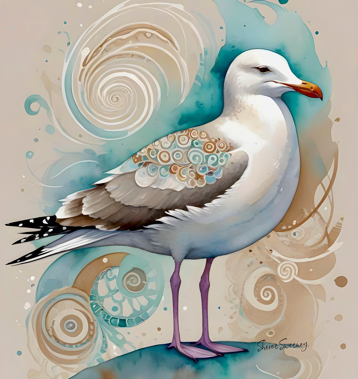 SEAGULL IN AQUA CUSHION