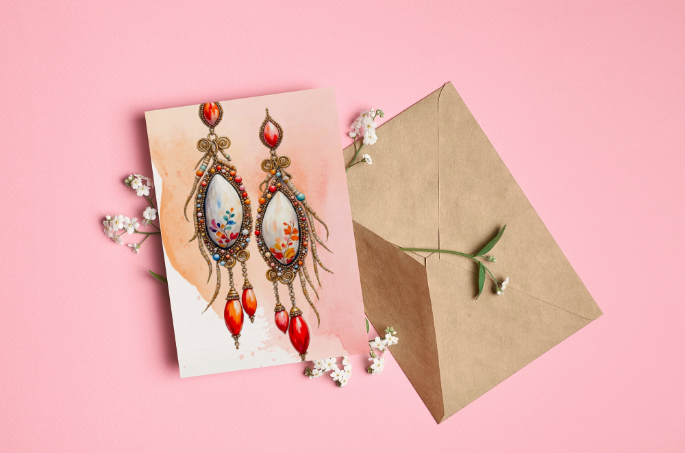 PETALS AND SHELLS EARRINGS GREETING CARD