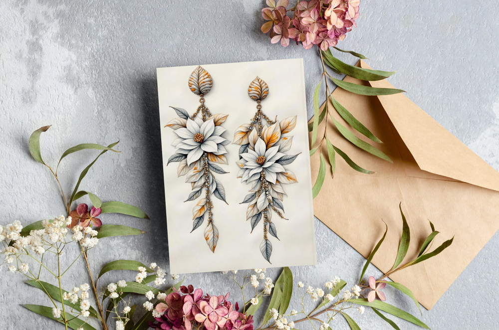 GOLD LEAF EARRINGS GREETING CARD