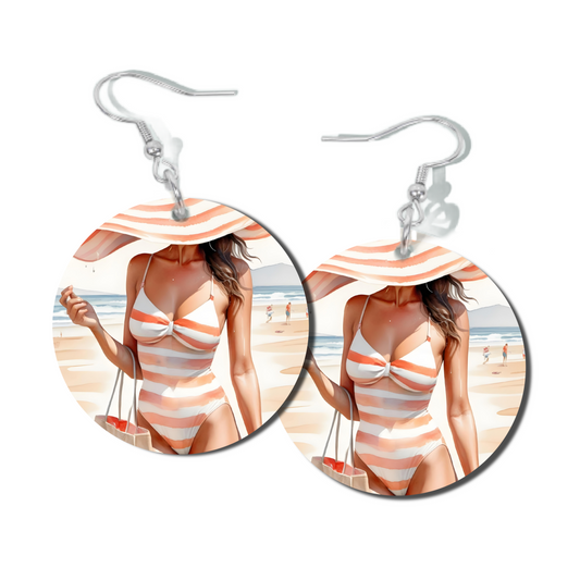 PEACH STRIPES ROUND EARRINGS