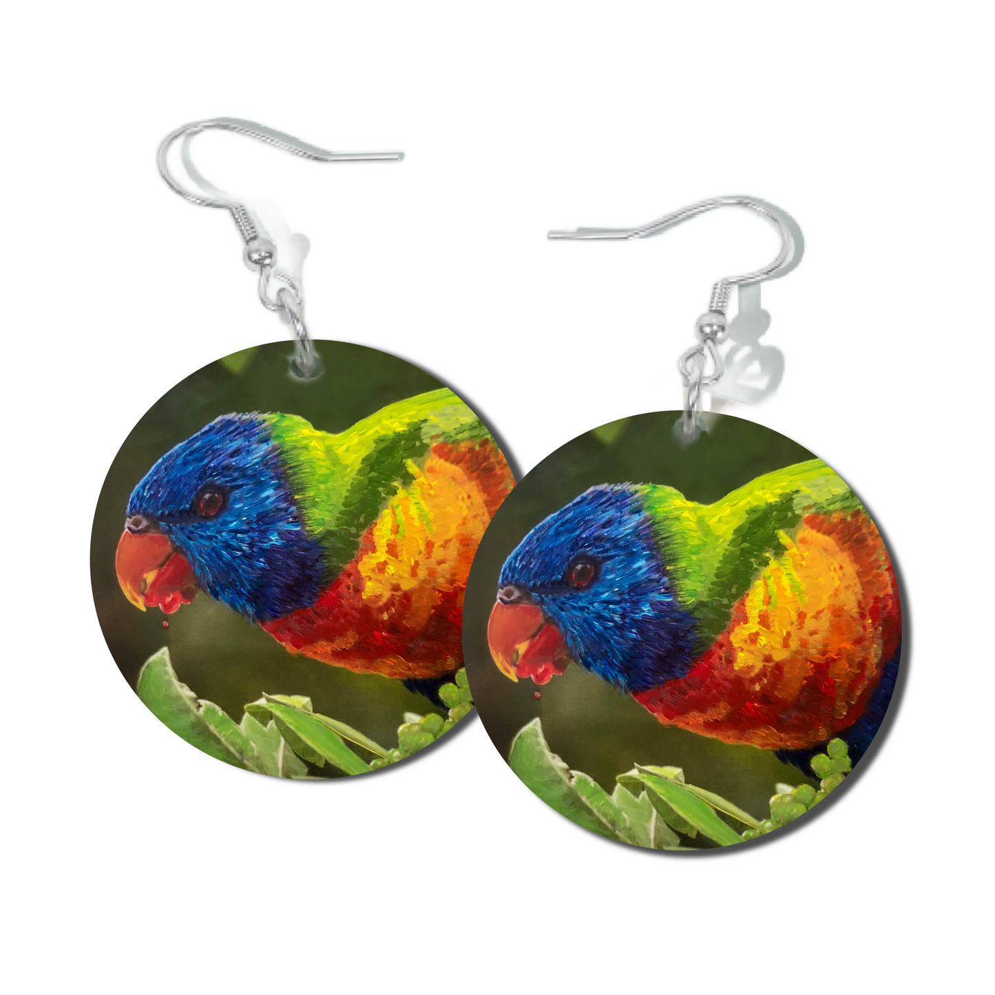 RAINBOW ROSELLA, ROUND EARRINGS