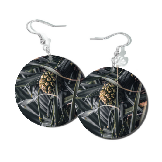 SILVER PANDANUS, ROUND EARRINGS