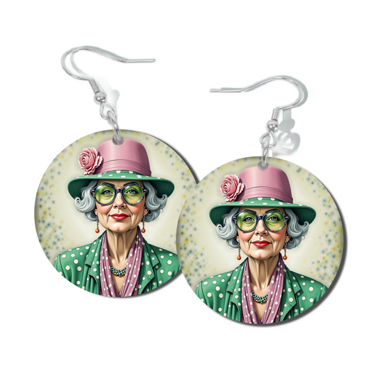TOPPED WITH PINK, ROUND EARRINGS