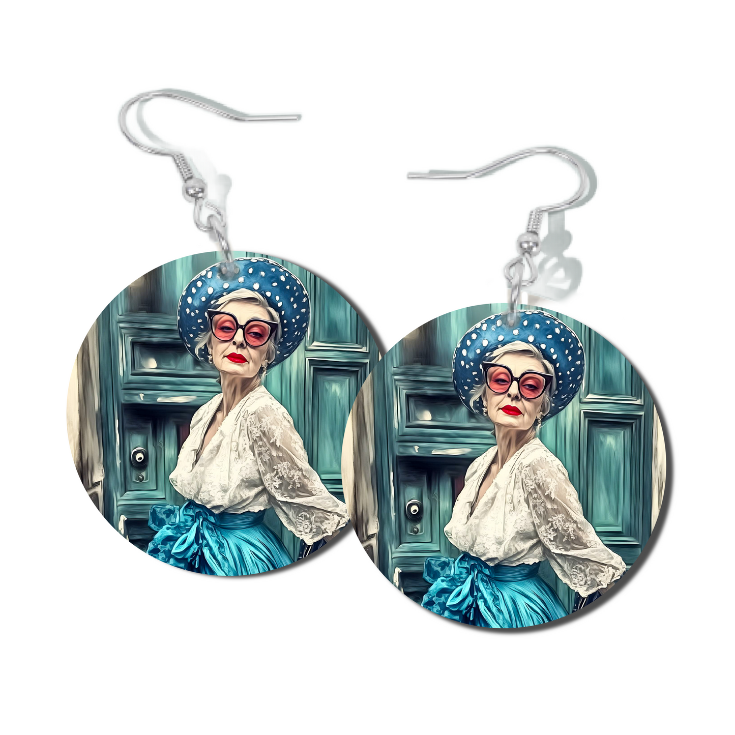 TEAL SKIRT, ROUND EARRINGS