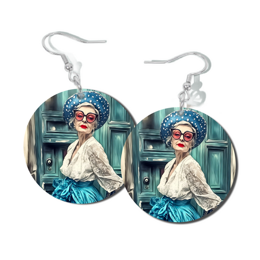 TEAL SKIRT, ROUND EARRINGS