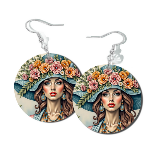 FLORAL BRIM, ROUND EARRINGS