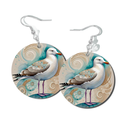 SEAGULL IN AQUA, ROUND EARRINGS