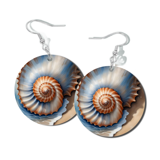DENIM SHELL, ROUND EARRINGS