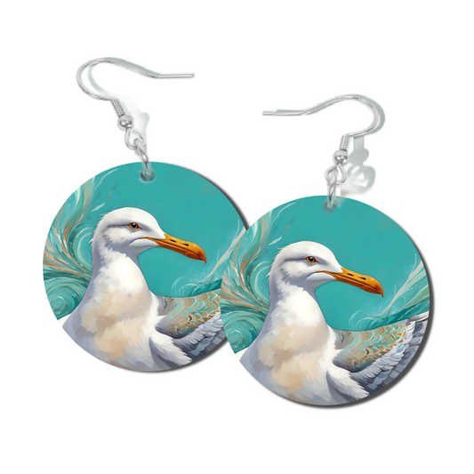 SEAGULL IN AQUA 2 ROUND EARRINGS