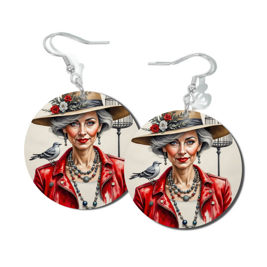 RED LEATHER, ROUND EARRINGS