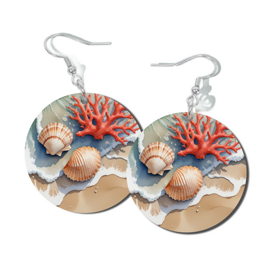 RED CORAL, ROUND EARRINGS