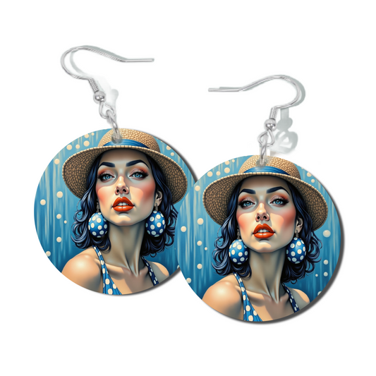 WHITE POLKA, ROUND EARRINGS