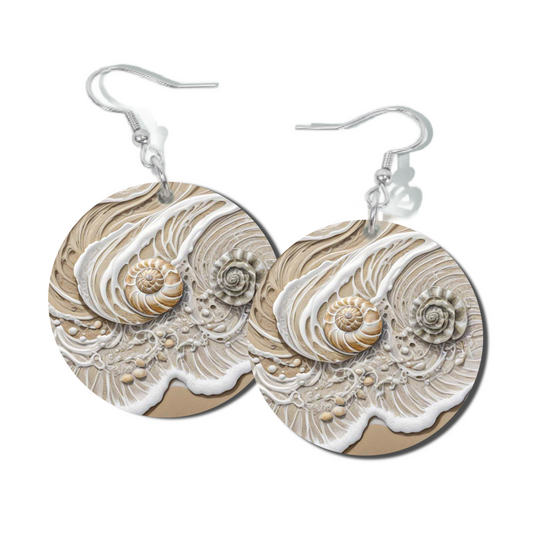SHELLS IN CREAM, ROUND EARRINGS