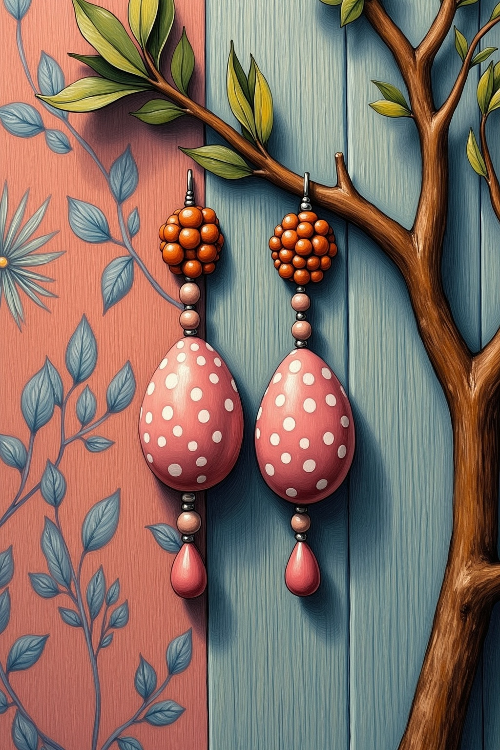 LONG PINK SPOTS EARRINGS GREETING CARD